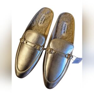 Coach Irene Shearling Leather Mule in Platinum Champagne 5B NEW